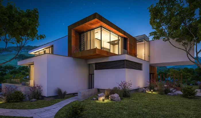 opens in a new tab modern home illuminated by moonlight